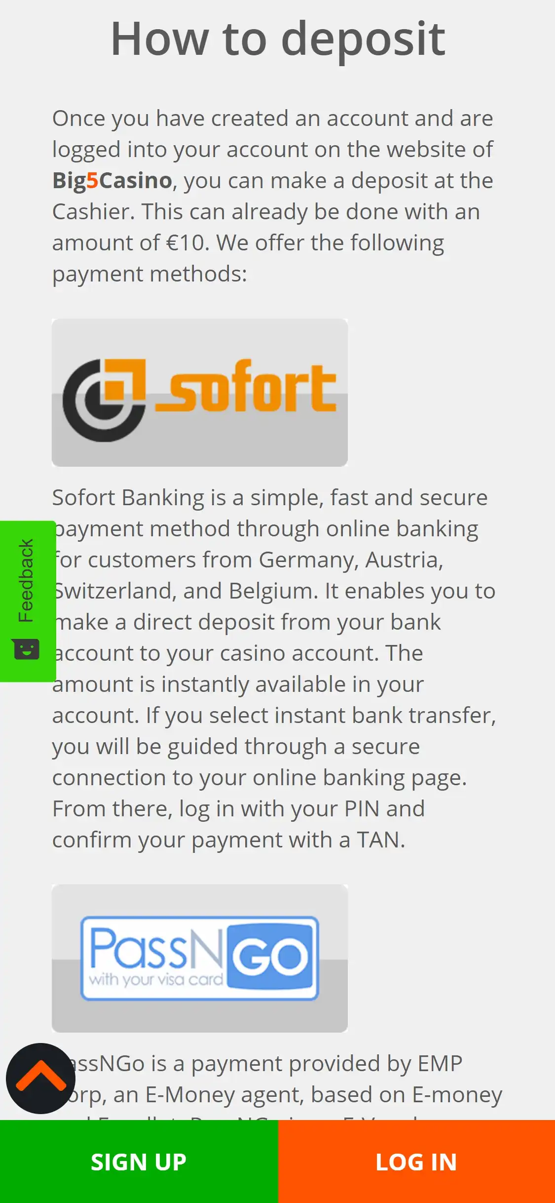 Big 5 Casino Mobile Payment Methods Review